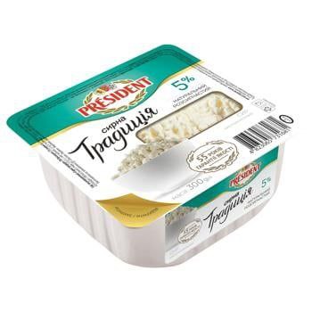 Сир кисломолочний Президент Творожна традиція 5% стакан 300г